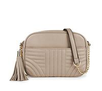 EVVE Sac à bandoulière matelassé pour femme - Élégant sac d'appareil photo avec pompon - Sac à main léger de taille moyenne, sable, Taille unique