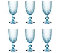 Evviva Lot de 6 verres à vin 300 ml en verre coloré et décor géométrique en relief Mozart (Bleu clair)
