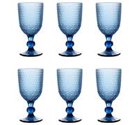 Evviva Lot de 6 verres à vin 300 ml en verre coloré et motif géométrique en relief Mozart (Bleu)