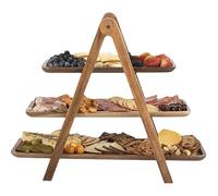 Evvmnaks Plateau de Service à Trois Niveaux en Bois Plateau à Étages Décoratif Support à Gâteau Plateau à Étages de Style Ferme Plateau de Service pour Plats et Plateaux de Fête