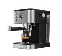 EVVO Cafetière express intense, 20 bars de pression, expressos et cappuccinos, 1350 W, double sortie, porte-filtre, réservoir de 1,5 l, chauffage rapide (noir et acier, avec manomètre)