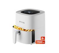 EVVO Friteuse à air sans huile de 6 l, 1 700 W, récipient antiadhésif, technologie Dual Cyclone, multifonction, four, déshydratation, décongélation, jusqu'à 200°, arrêt automatique (blanc)