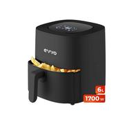 EVVO Friteuse à air sans huile de 6 l, 1 700 W, récipient antiadhésif, technologie Dual Cyclone, multifonction, four, déshydratation, décongélation, jusqu'à 200 °, arrêt automatique (Noir)