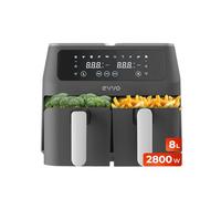 EVVO Friteuse à air sans huile de 8 l, 2 800 W, double panier, récipient antiadhésif, technologie Dual Cyclone, 10 programmes, four, déshydrate, dégivrage, jusqu'à 200° (noir)