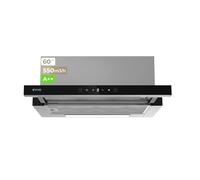 EVVO Hotte aspirante 60 cm - Extensible - Puissance 550 m³/h - Lumière LED - Filtres aluminium et charbon - Contrôle gestuel - Finition inox sur le devant - Verre noir - Classe énergétique A++, 3