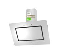 EVVO Hotte aspirante, 90 cm de large, décoratif, filtre en aluminium et charbon actif, finition blanche, puissance 800 m³/h, contrôle tactile et gestuel, efficacité énergétique CE48, verre blanc