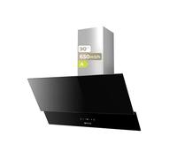 EVVO Hotte aspirante 90 cm de largeur décorative, puissance 800 m³/h, contrôle tactile et gestuel, filtres en aluminium et carbone actif, efficacité énergétique A++, verre noir CE47