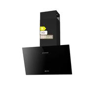 EVVO Hotte aspirante décorative 60 cm, puissance 350 m³/h, filtre 3 couches en aluminium et charbon actif, lumière LED, 3 vitesses, efficacité énergétique B, finition verre, noir