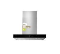 EVVO Hotte aspirante décorative CE31, largeur 60 cm, puissance 650 m³/h, 3 vitesses, mode Boost, tactile avec affichage, minuteur, lumière LED, efficacité énergétique A, finition inox, bord noir