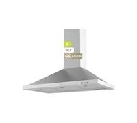 EVVO Hotte aspirante pyramidale CE26 Pyramid, filtre en aluminium à 5 couches, largeur 90 cm, puissance 650 m³/h, lumière LED, filtre à charbon actif, 3 vitesses, efficacité énergétique A, finition