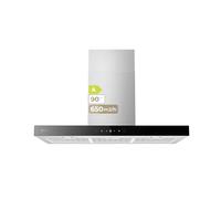 EVVO Hotte décorative CE36 90 cm de large, puissance 650 m³/h, finition inox, bord noir, 3 vitesses, commande tactile, minuterie d'arrêt, efficacité énergétique A