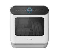 EVVO Lave-vaisselle compact et sans installation, pour bureau ou comptoir, 2 services, 6 pogrammes, séchage supplémentaire, programme ECO, programme automatique, programmable, Mini D Trip 2 (blanc)