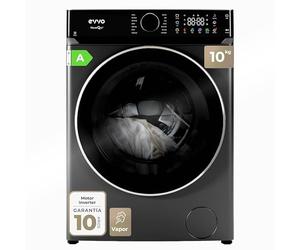 EVVO NOVA Q Inox Laveuse avant Cargo - Capacité de 10 kg, 1400 tr/min, E. Energy A - Moteur inverseur, fonction vapeur, tambour ePROTECT, design de panneau de couleur haut de gamme.