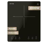 EVVO Plaque à induction V62 - Vitrocéramique à induction 4 zones, zone flexible, 7200 W, Booster, contrôle tactile, 9 niveaux, verrouillage enfant, minuteur, arrêt automatique, verre noir