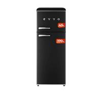 EVVO Réfrigérateur 2 portes F45 Retro Noir, réfrigérateur 170 litres, congélateur 45 litres, design vintage, tiroir Crisper Zone, sans gaz CFC, silencieux (Noir)