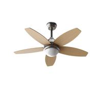 EVVO Ventilateur de plafond avec lumière LED et télécommande, silencieux, Ø106 cm, 5 pales, moteur DC 56 W, 3 vitesses, minuteur (modèle : V416 finition bois)