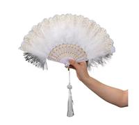 EVWGNPQRV Éventail pliant vintage en plumes, Éventail Pliant Plume Multicolore(White With Pendant)