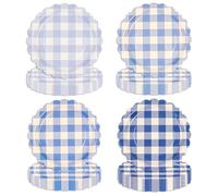 EVYIENEN Lot de 48 assiettes en carton bleu dégradé de couleur bleu vichy - 4 designs pour Noël, anniversaire, mariage, anniversaire de mariage, fête prénatale