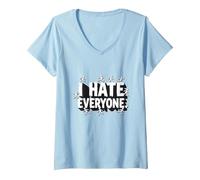 Ew People I Hate Everyone Sarcastique Introverti Humour T-Shirt avec Col en V, Femme, Bleu Céleste, L