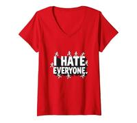 Ew People I Hate Everyone Sarcastique Introverti Humour T-Shirt avec Col en V, Femme, Rouge, M