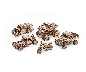 EWA Eco-Wood-Art Ensemble DE VÉHICULES Vehicles Lot de 364 Puzzles en Bois 3D pour Adolescents et Adultes Kit de Transport mécanique à Monter soi-même, Pas Besoin de Colle, Set, Naturel