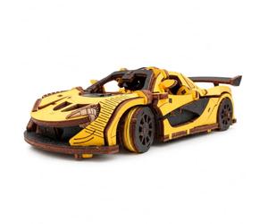 EWA - Puzzle 3D - Voiture de course - Kit de modélisation en bois pour adultes - Avec mécanisme à remonter, roues mobiles et intérieur détaillé - Jouet de voiture en bois - Cadeaux pour adolescents et