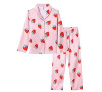 Ewbob Fille Manches Longues Pyjama Satin Pyjama Manches Longues et Pantalons Ensemble comme Cadeau de Noël ou Surprise-C16-005-Pink Strawberry-5-6ans