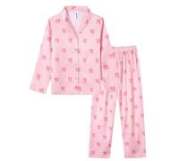 Ewbob Fille Manches Longues Pyjama Satin Pyjama Manches Longues et Pantalons Ensemble comme Cadeau de Noël ou Surprise-C16-001-Pink-5-6ans