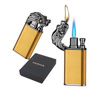 EWDHJK Briquet Coupe-Vent en métal gaufré, Double Flamme, Rechargeable, Portable, idéal for Le Camping en Plein air, Cadeau for Homme(Metallic)
