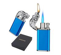 EWDHJK Briquet Coupe-Vent en métal gaufré, Double Flamme, Rechargeable, Portable, idéal for Le Camping en Plein air, Cadeau for Homme(Blue)