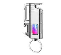 EWDHJK Briquet Torche au Butane Porte-clés Pratique Chambre à gaz Transparente Visible Briquet Multifonctionnel Flamme Bleue Coupe-Vent (Butane Non Inclus)(Silver)