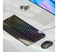 EWEADN C98 Ensemble clavier et souris filaires avec paume de poignet et clavier double shot, clavier rétroéclairé RVB silencieux pour Windows/Mac/PC (Noir)