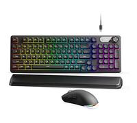 EWEADN C98 Ensemble clavier et souris filaires, clavier d'ordinateur ergonomique filaire avec paume de poignet, touches à double tir, rétroéclairage RVB silencieux, clavier silencieux pour Windows/Mac