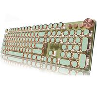 EWEADN Clavier mécanique de jeu style machine à écrire, claviers filaires LED rétroéclairés, bouton de contrôle des médias, ordinateur filaire