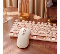 EWEADN Ensemble clavier et souris de machine à écrire avec fil, clavier de jeu mécanique de style machine à écrire, 104 touches rétroéclairées, bouton de contrôle multimédia, clavier filaire rose pour