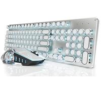 EWEADN TK950 Clavier mécanique et souris pour machine à écrire, 104 touches, esthétique, clavier de machine à écrire avec rétroéclairage bleu, anti-ghosting, interrupteur bleu, Bluetooth/2,4 GHz