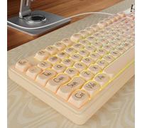 EWEADN V102 Clavier filaire, clavier de jeu crémeux 98 touches avec pavé numérique, écran d'affichage et bouton multimédia RVB silencieux pour ordinateur portable, PC gamer, rose crème