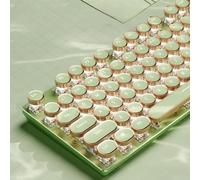EWEADN V20 Clavier de machine à écrire sans fil, 104 touches style machine à écrire mécanique avec rétroéclairage blanc, bouton multimédia, interrupteur rose, 2,4 G/Bluetooth/USB-C filaire rétro