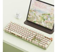 EWEADN V20 Clavier de machine à écrire sans fil, 104 touches style machine à écrire mécanique avec rétroéclairage blanc, bouton multimédia, interrupteur rose, 2,4 G/Bluetooth/USB-C filaire rétro