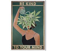 EWECVTODR Poster Vintage gentillesse mentale santé Citations Peinture Murale sur Toile Cool Girl Poster Unique Green Plant Print Painting Retro Home Wall Decor Femme Chambre à Coucher Images 40x60cm