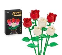EWED Lot de 6 bouquets de roses - Cadeau de Thanksgiving, de Noël, de fête des mères ou de la Saint-Valentin - Idéal pour les femmes, les filles, les épouses, la décoration d'intérieur, rouge et blanc