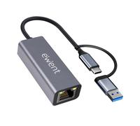 Ewent Adaptateur Ethernet USB-C vers RJ45 Gigabit 1000 Mbps, USB-C et USB-A, câble 15 cm, boîtier en Aluminium Compact, Plug&Play pour PC, Ordinateur Portable et Tablette,Windows,macOS,Linux,ChromeOS