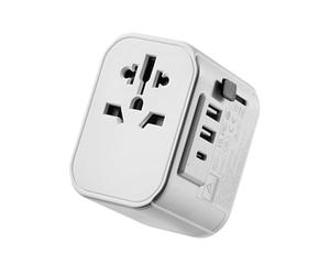 Ewent Adaptateur Prise Universelle de Voyage, avec 2 USB et 1 USB-C,Adaptateur de Voyage International France,Adaptateur International Schuko, USA,Canada,UK,Australie,Chine,Japon,et Plus de 224 Pays