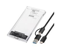 Ewent Boîtier SSD/HDD USB-C+A 3.2 Gen1, Boîtier Externe pour Disque Dur 2,5″ SATA Jusqu’à 9,5 mm - Boîtier Transparent, Installation sans vis, Support UASP, Vitesse 5 Gbps, Compatible Windows/Mac