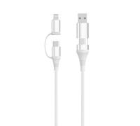 Ewent Câble de Charge Rapide Universel 4-en-1, USB-C, USB-A et Lightning, 60 W, 3 A, Transfert 480 Mbit/s, USB 2.0, Câble PVC Blanc de 2 m