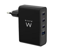 Ewent Chargeur GaN 100W 4 Ports, 3 USB-C Power Delivery PD 3.0 et Quick Charge 4+, 1 USB-A QC 3.0, Chargeur Secteur Compact pour Ordinateur Portable, Tablette et Smartphone