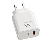 Ewent Chargeur USB-C GaN 20W avec 2 Ports USB-C PD et 1 Port USB-A QC 3.0, Chargeur Secteur Compact pour iPhone, iPad, Smartphone, Tablette et Appareils USB, Charge Rapide Multi-Appareils, Blanc