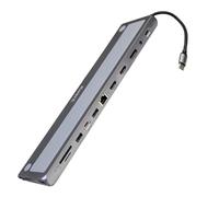 Ewent Dock Station d'accueil USB C, 13-en-1 avec Support pour Ordinateur Portable, 2*HDMI 4K60Hz,DisplayPort 4K,3*USB 3.2, PD 100W,RJ45 Gigabit,Audio 3,5mm,Lecteur SD/TF, pour MacBook et PC Portables