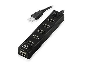 Ewent EW1130 Hub USB 2.0, 7 Ports USB 2.0 480 Mbps avec Interrupteur on/Off à économie d'énergie, Compatible Windows PC, Notebook, Ultrabook, MacBook, TV Box, câble 65cm, Noir