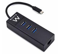 Ewent EW1141 Hub USB C, 3 Ports USB 3.0 et Adaptateur LAN 1000 Mbps Gigabit Ethernet RJ45, Hub de Transmission de données USB 3.0 Haute Vitesse pour Macbook, Chromebook